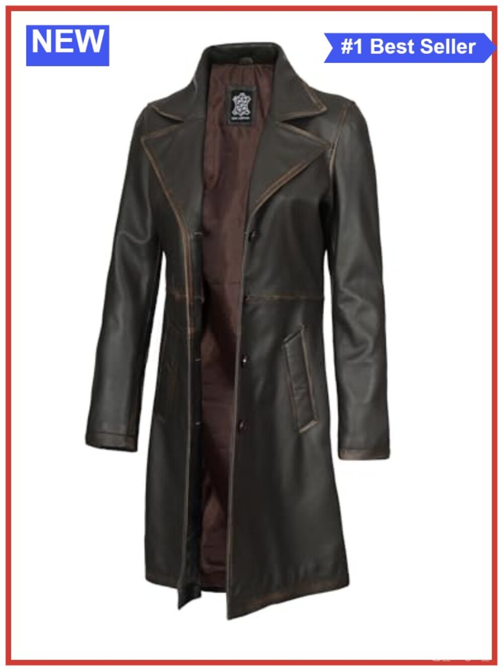 Lambskin Leather Long Trench Coat Button Closure Pockets